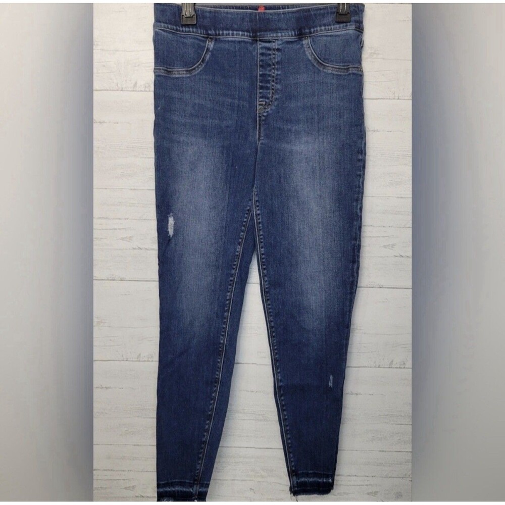 Spanx Women's Ankle Skinny Jeans Distressed Blue, Pull-On, Size Large
